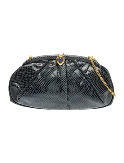 Pre-owned Judith Leiber Embossed Leather Evening Bag In Blue