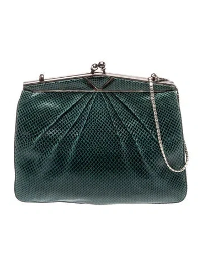 Pre-owned Judith Leiber Embossed Leather Evening Bag In Green