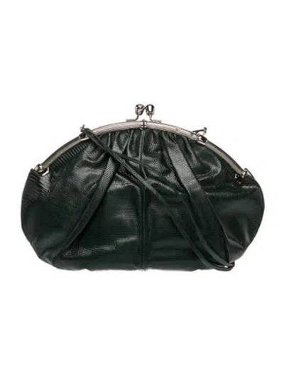 Pre-owned Judith Leiber Embossed Leather Evening Bag In Green