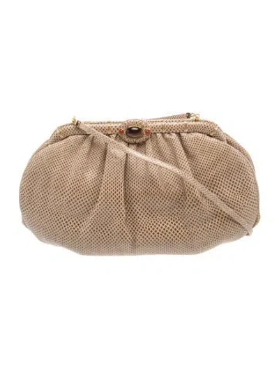Pre-owned Judith Leiber Embossed Leather Evening Bag In Neutral