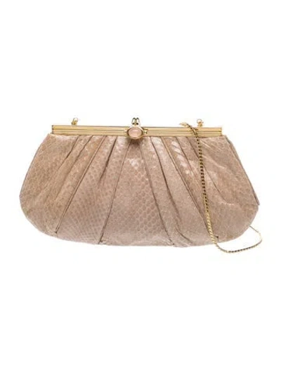 Pre-owned Judith Leiber Embossed Leather Evening Bag In Neutrals