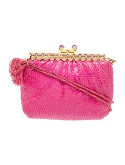 Pre-owned Judith Leiber Embossed Leather Evening Bag In Pink