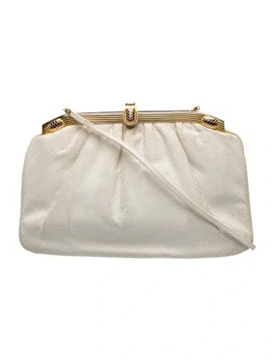 Pre-owned Judith Leiber Embossed Leather Evening Bag In White