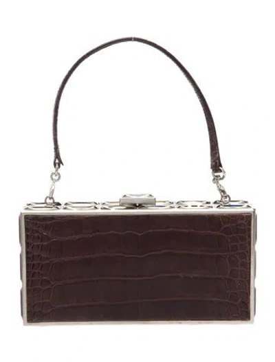 Pre-owned Judith Leiber Embossed Leather Minaudière In Brown