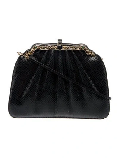 Pre-owned Judith Leiber Embossed Leather Shoulder Bag In Black