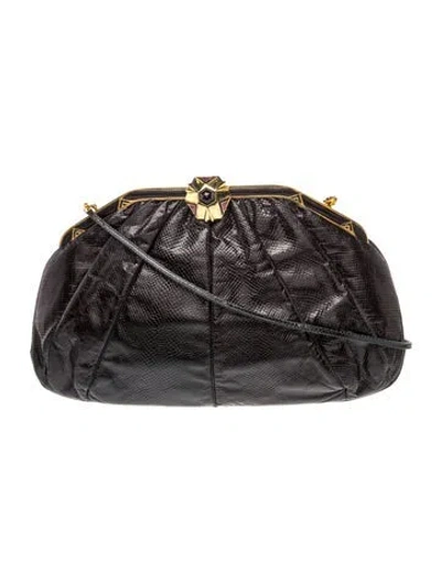 Pre-owned Judith Leiber Embossed Leather Shoulder Bag In Black
