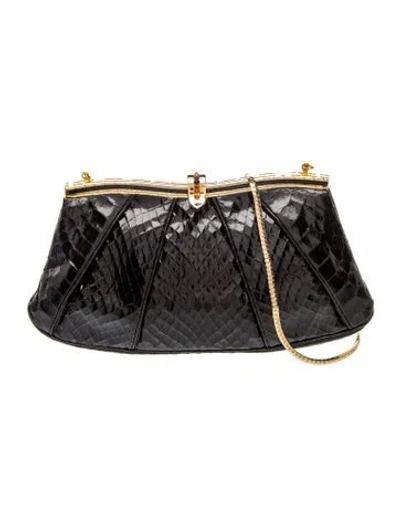 Pre-owned Judith Leiber Embossed Leather Shoulder Bag In Black