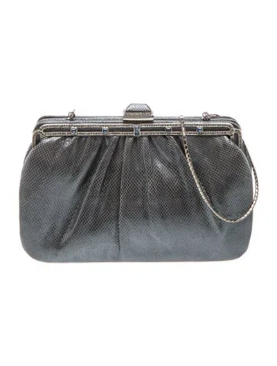 Pre-owned Judith Leiber Embossed Leather Shoulder Bag In Gray