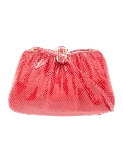Pre-owned Judith Leiber Embossed Leather Shoulder Bag In Red