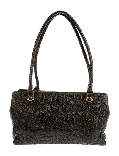 Pre-owned Judith Leiber Embossed Leather Top Handle Bag In Black