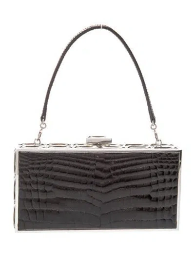 Pre-owned Judith Leiber Embossed Leather Top Handle Bag In Black