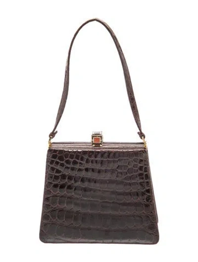 Pre-owned Judith Leiber Embossed Leather Top Handle Bag In Brown