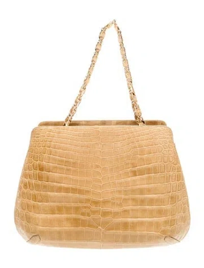 Pre-owned Judith Leiber Embossed Leather Top Handle Bag In Neutral