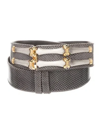 Pre-owned Judith Leiber Embossed Leather Waist Belt In Black/grey