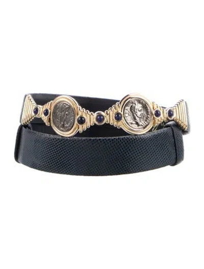 Pre-owned Judith Leiber Embossed Leather Waist Belt In Blue