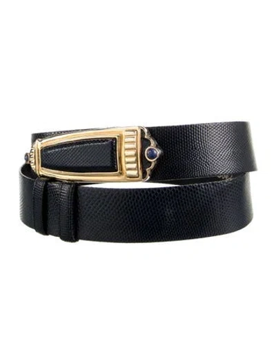 Pre-owned Judith Leiber Embossed Leather Waist Belt In Blue