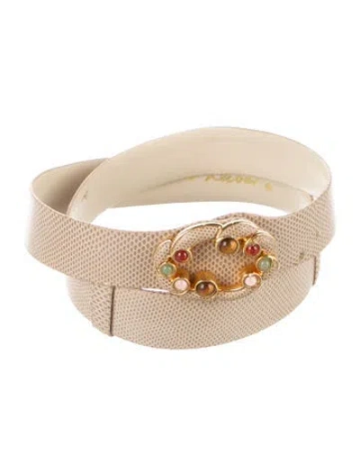Pre-owned Judith Leiber Embossed Leather Waist Belt In Neutral