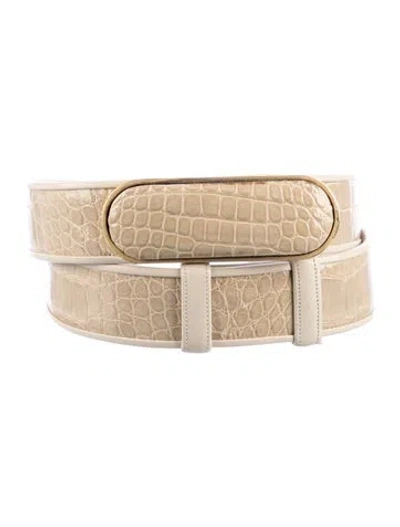 Pre-owned Judith Leiber Embossed Leather Waist Belt In Neutrals
