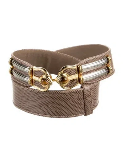 Pre-owned Judith Leiber Embossed Leather Waist Belt In Neutrals