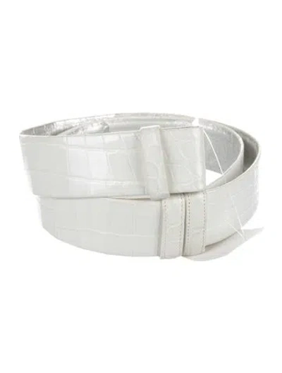 Pre-owned Judith Leiber Embossed Leather Waist Belt In White