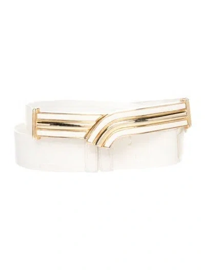 Pre-owned Judith Leiber Embossed Leather Waist Belt In White