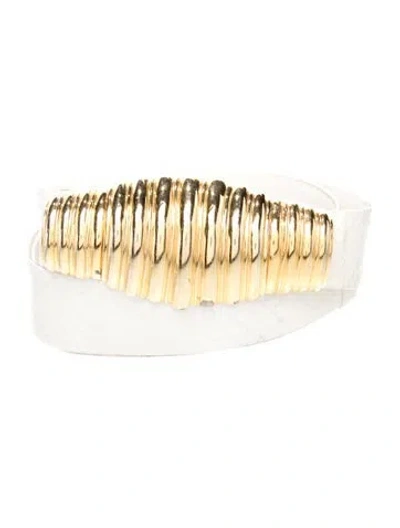 Pre-owned Judith Leiber Embossed Leather Waist Belt In White