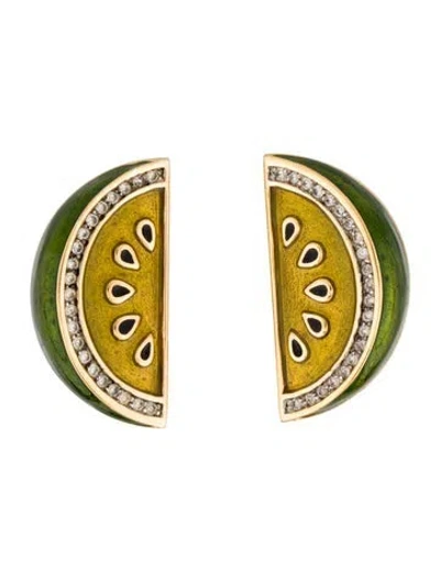 Pre-owned Judith Leiber Enamel & Crystal Clip On Earring In Multi
