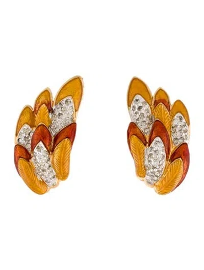Pre-owned Judith Leiber Enamel & Crystal Clip On Earrings In Multi