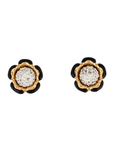 Pre-owned Judith Leiber Enamel & Crystal Stud Clip On Earrings In Multi