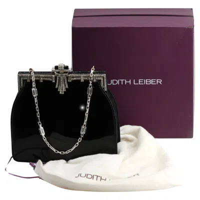 Pre-owned Judith Leiber Faux Diamond Mounted Patton Leather Evening Bag In Black