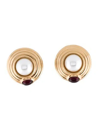 Pre-owned Judith Leiber Faux Pearl & Pink Stone Stud Earrings. In Multi