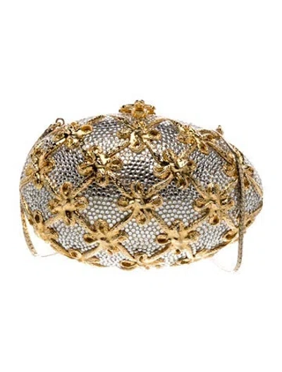 Pre-owned Judith Leiber Faux Pearl Minaudière In Gold