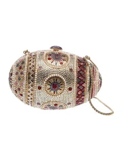 Pre-owned Judith Leiber Faux Pearl Minaudière In Gold