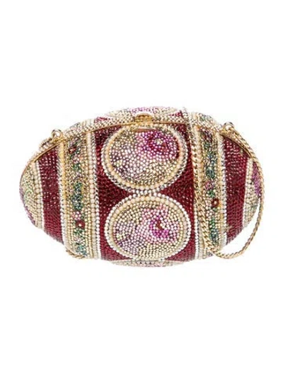 Pre-owned Judith Leiber Faux Pearl Minaudière In Red