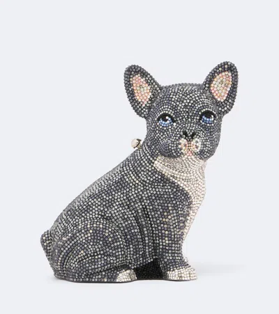 Judith Leiber French Bulldog Louie Embellished Clutch In Silver