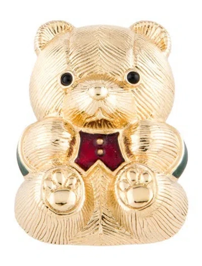 Pre-owned Judith Leiber Glass & Enamel Teddy Bear Brooch Set In Multi