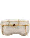 Judith Leiber Gold Metal Crystal Kidney Bean Minaudiere Clutch (authentic Pre-  Loved) In White