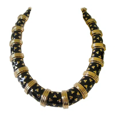 Pre-owned Judith Leiber Gold Tone & Black Enamel Necklace Never Worn 1990s