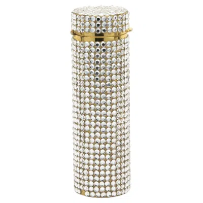 Pre-owned Judith Leiber Gold Tone Steel Crystal Cylinder Case In Multi