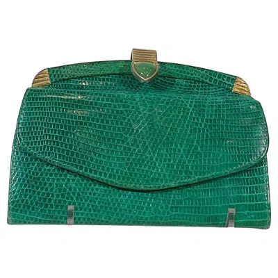 Pre-owned Judith Leiber Green Lizard Skin Wallet With Gold Clasp