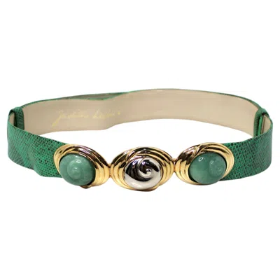 Pre-owned Judith Leiber Green Snakeskin-embossed Leather & Jade Accent Vintage Waist Belt