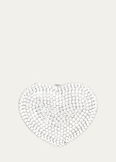 Judith Leiber Heart Crystal Pillbox In Silver Rhine