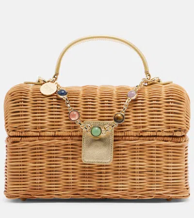 Judith Leiber Isla Embellished Wicker Top-handle Bag In Sand