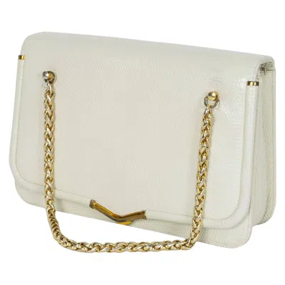 Pre-owned Judith Leiber Ivory Lizard Compartment Purse With Gold Chain Handles, 1980s In White