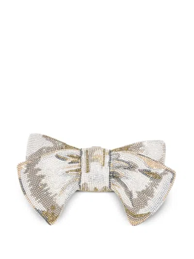 Judith Leiber Just For You Bow Crystal-embellished Clutch Bag In Silver