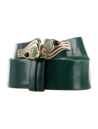 Pre-owned Judith Leiber Karung Crystal Embellishments Belt In Green