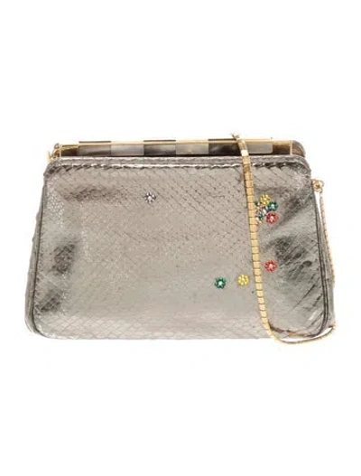 Pre-owned Judith Leiber Karung Minaudière In Metallic/silver
