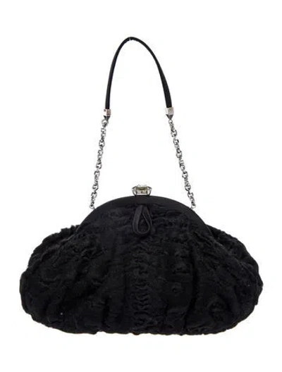 Pre-owned Judith Leiber Lamb Fur Evening Bag In Black