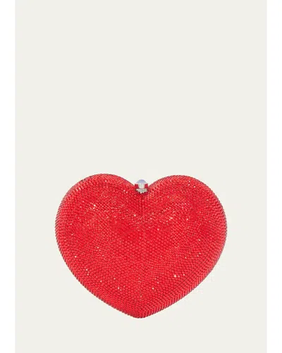 Judith Leiber L'amour Petit Coeur Crystal Minaudiere In Red