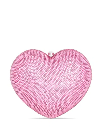 Judith Leiber L'amour Petit Coeur Crystal-embellished Clutch Bag In Pink